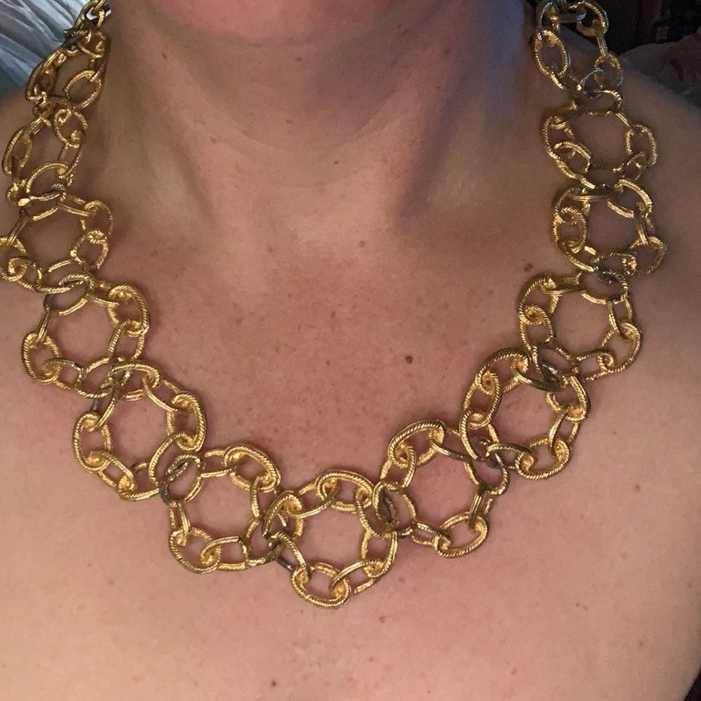 Intricate Heavy Chunky Gold Tone Statement Women’s Vintage Designer  Necklace